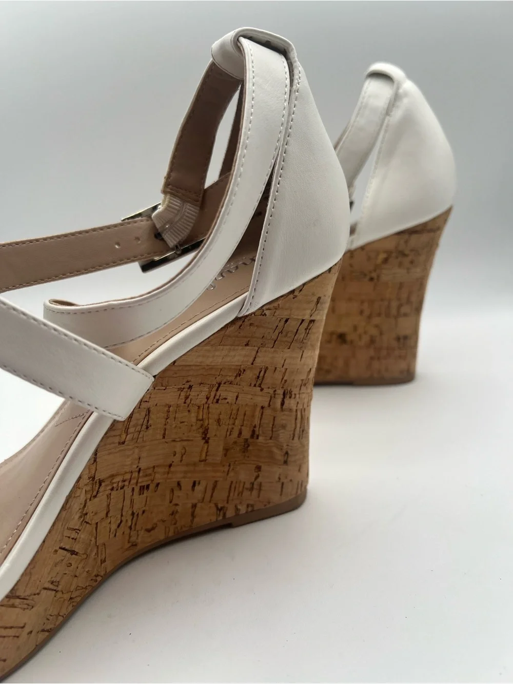 Charles by Charles David White Cork Wedge Sandals Women’s 9.5 M Ankle Strap